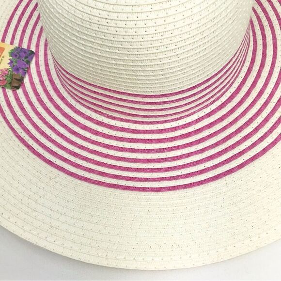 Miracle Gro Cream / Pink Stripe UPF 30+ Garden Beach Hat NEW with Tags - Picture 5 of 11